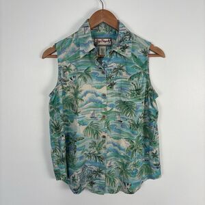 Big Dogs Resortwear Womens S Hawaiian Novelty Dog Print Silk Sleeveless Shirt